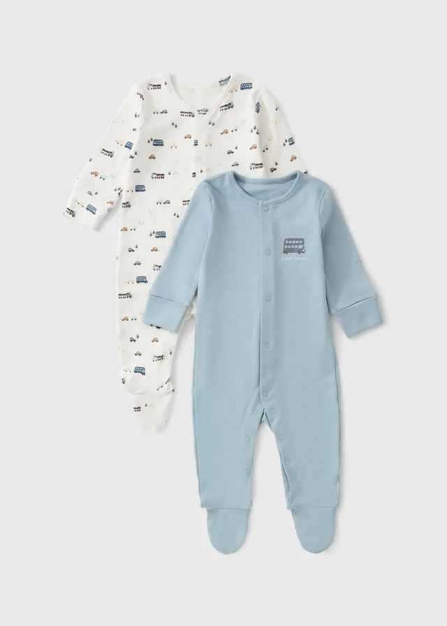 2 Pack Baby Blue Transport Bagged Sleepsuit (0-23mths)