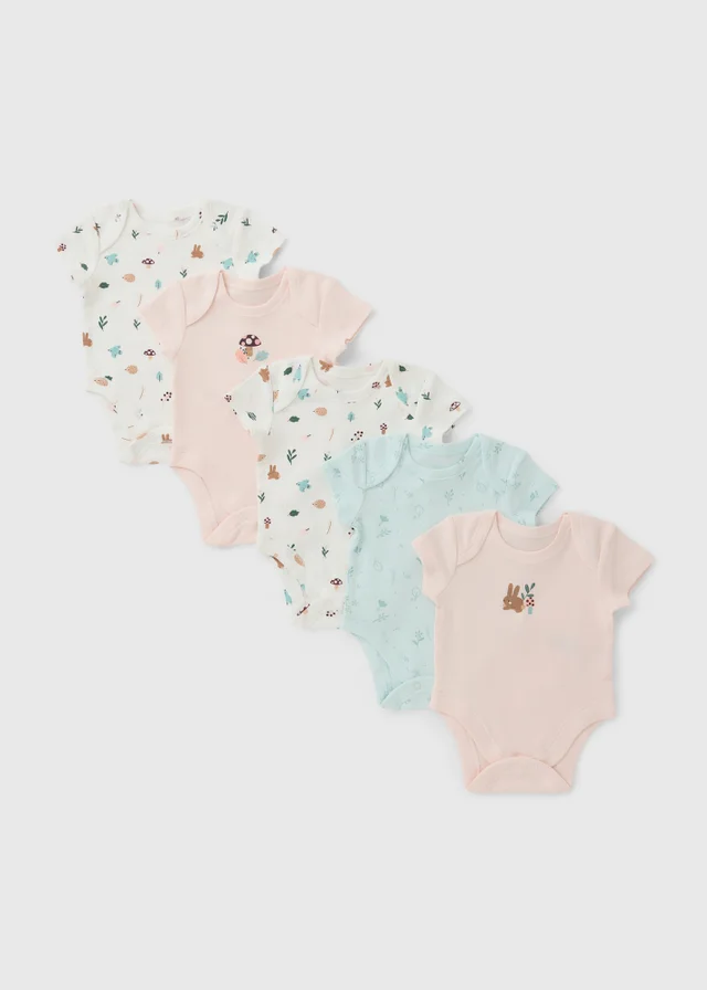 5 Pack Pink Dainty Forest Print Bodysuits (0-23 Months)