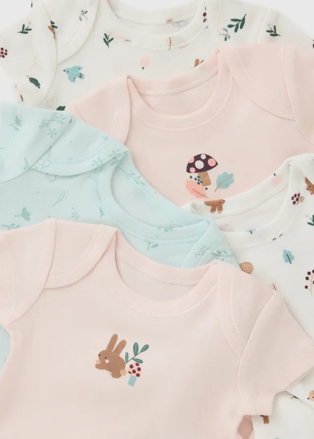 5 Pack Pink Dainty Forest Print Bodysuits (0-23 Months)