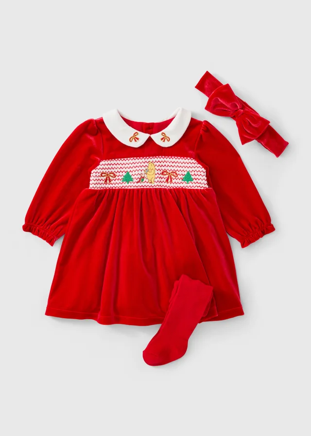 Disney Baby Red Winnie The Pooh Christmas Dress Set (0-18mths)