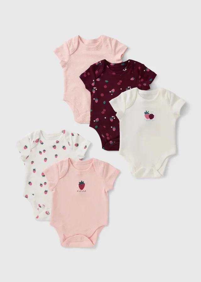 5pk Baby Girls Strawberry Bodysuits (Newborn-23 mths)