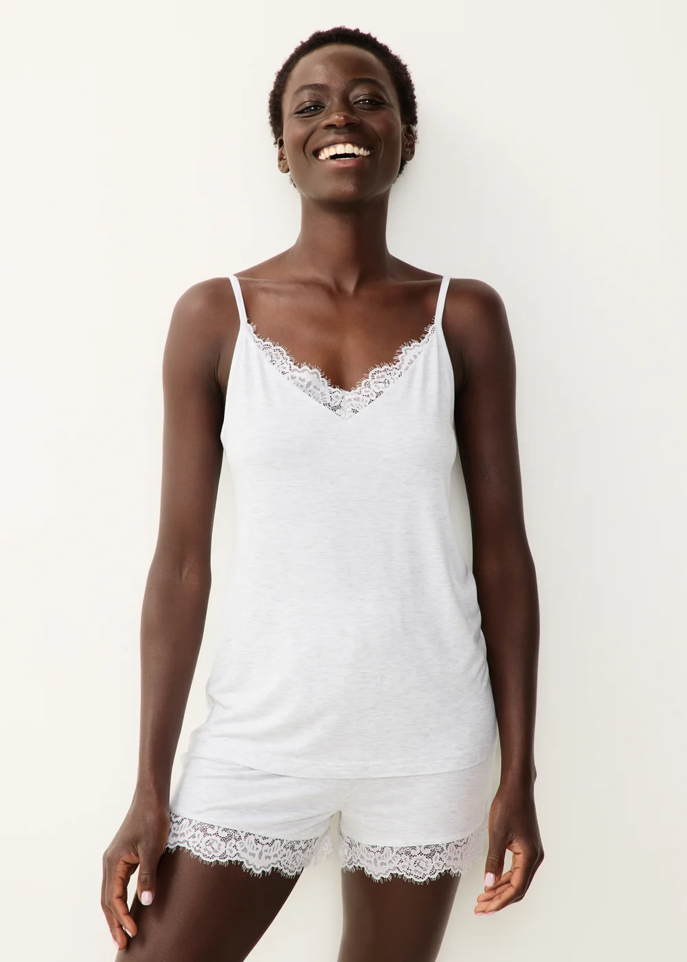 Grey Lace Cami Pyjama Top - S Image 1