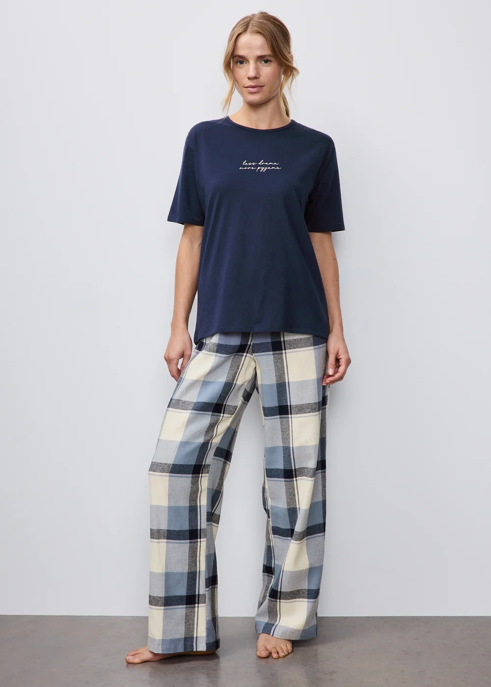 Navy Woven Long Pyjama Set - XS Image 1
