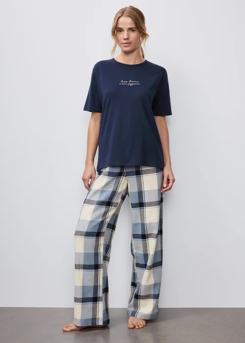 Navy Woven Long Pyjama Set - XS Image 1
