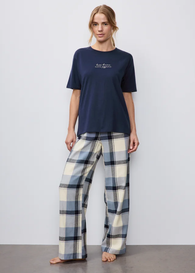 Navy Woven Long Pyjama Set