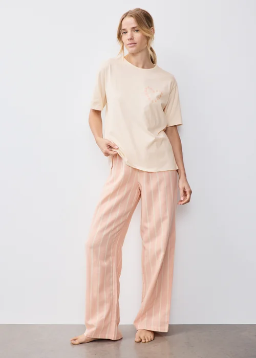 Pink Striped Wide Leg Pyjama Set - XS Image 1