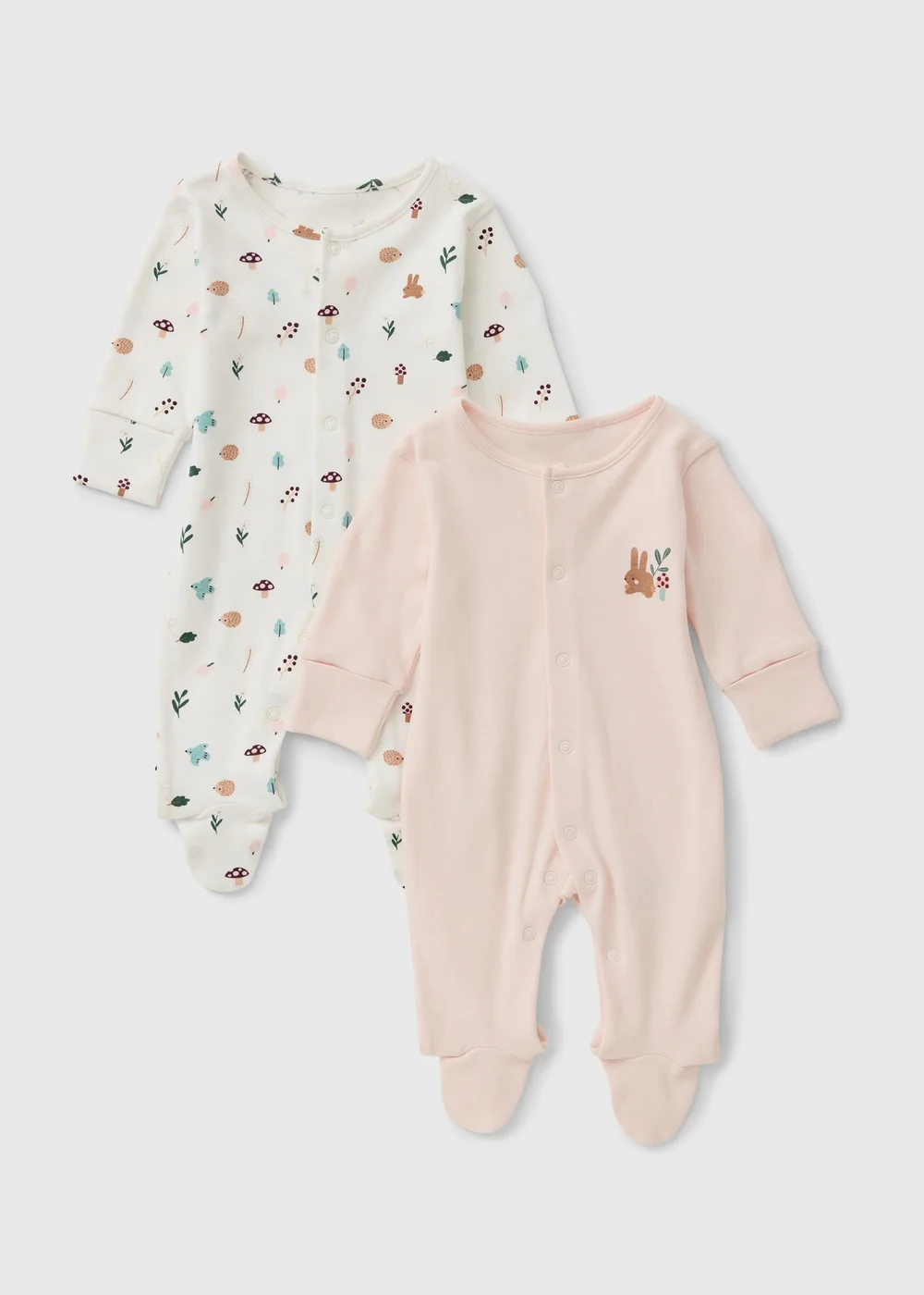 2 Pack Baby Pink/Cream Forest Print Sleepsuits (0-23 Months) - First Size Image 1