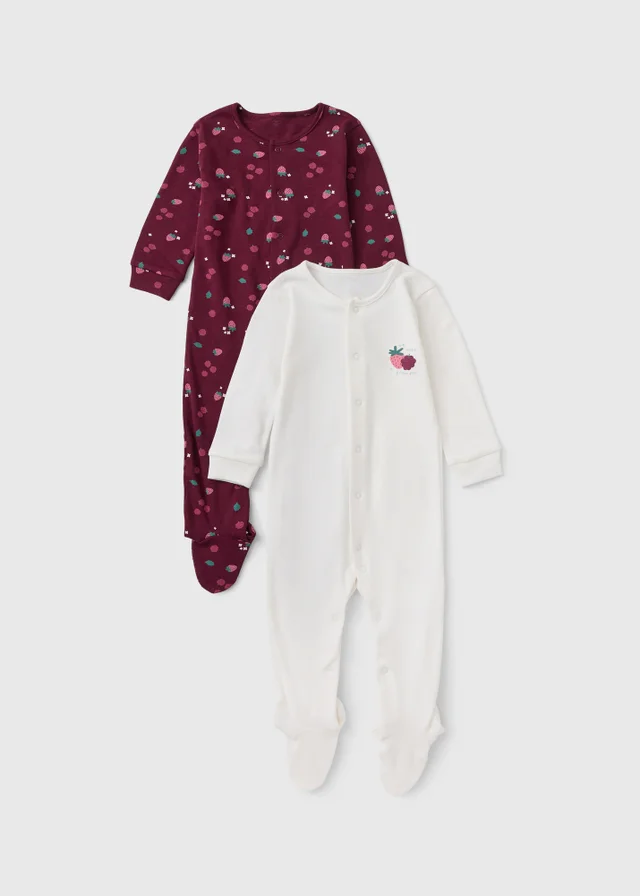 2 Pack Baby Burgundy Sleepsuits (0-23mths)