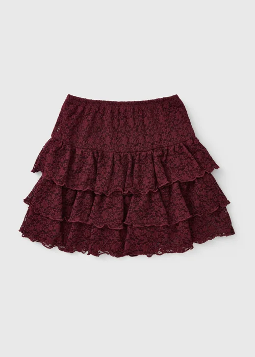 Girls Burgundy Lace Rara Skirt (7-15yrs) - 7 Yrs Image 1