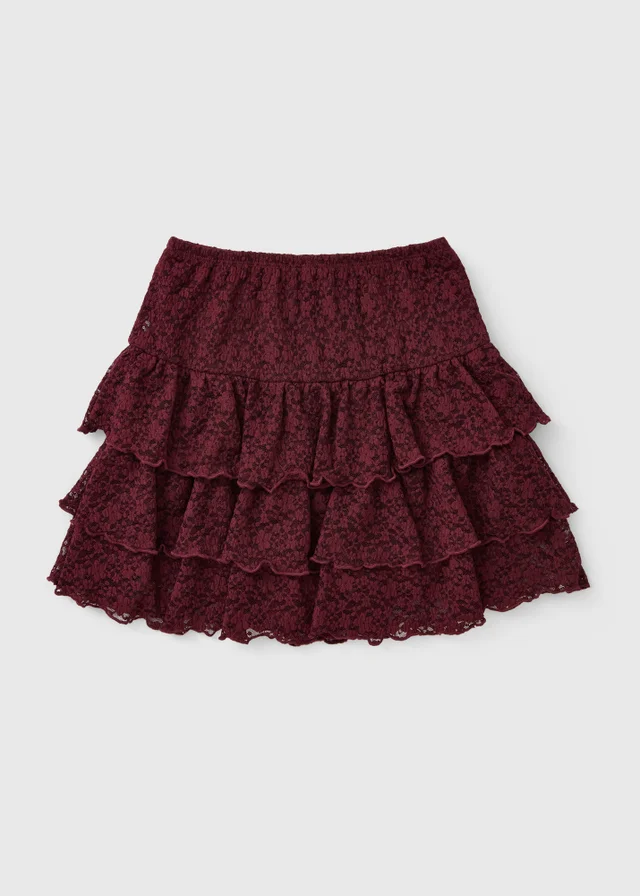 Girls Burgundy Lace Rara Skirt (7-15yrs)
