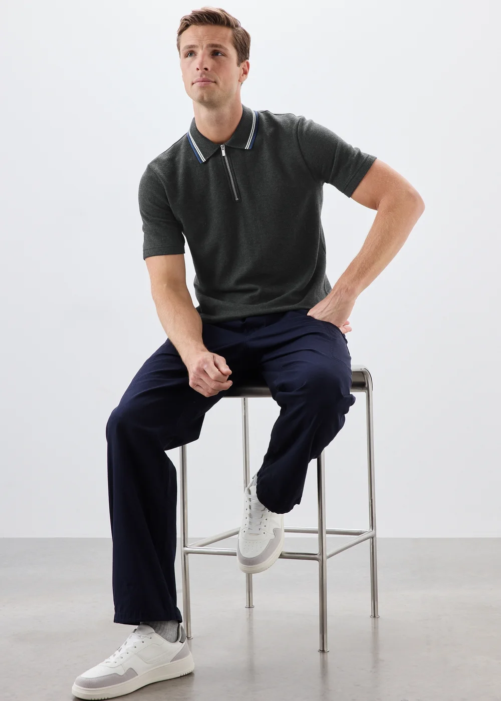 Charcoal Tipped Polo Shirt - S Image 4