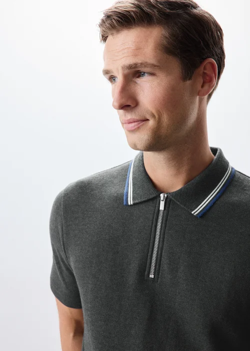Charcoal Tipped Polo Shirt - S Image 3