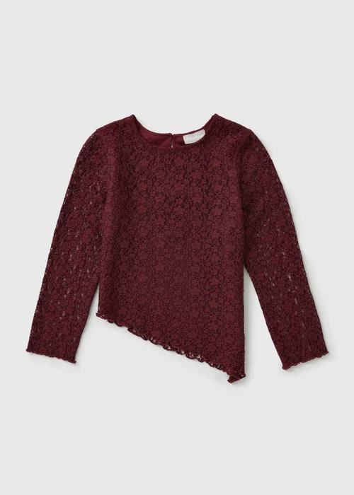 Girls Burgundy Lace Trim Asymmetric Top (7-15 Yrs) - 7 Yrs Image 1