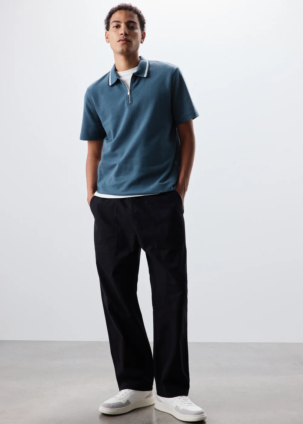 Blue Tipped Zip Polo - S Image 4