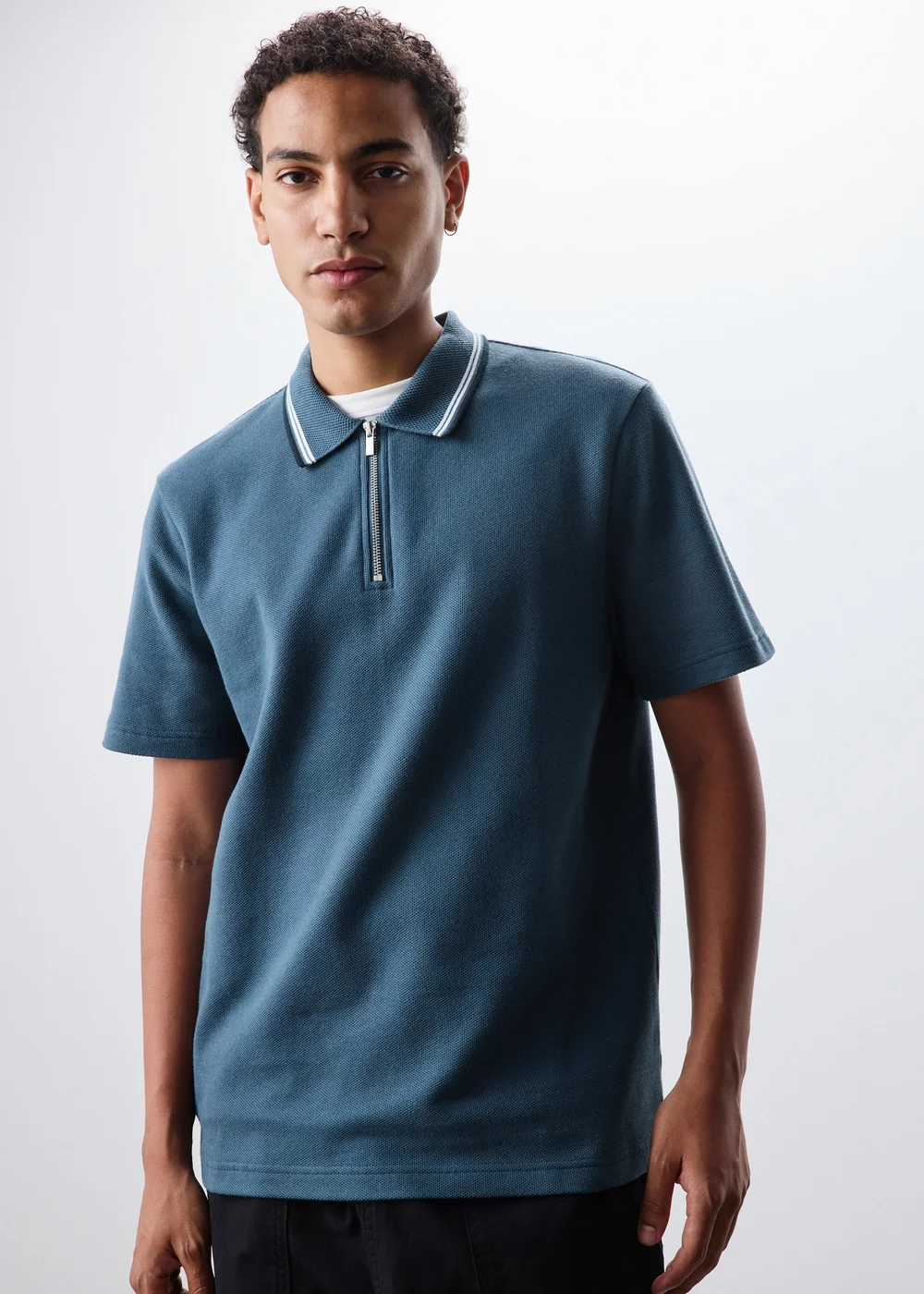 Blue Tipped Zip Polo - S Image 1