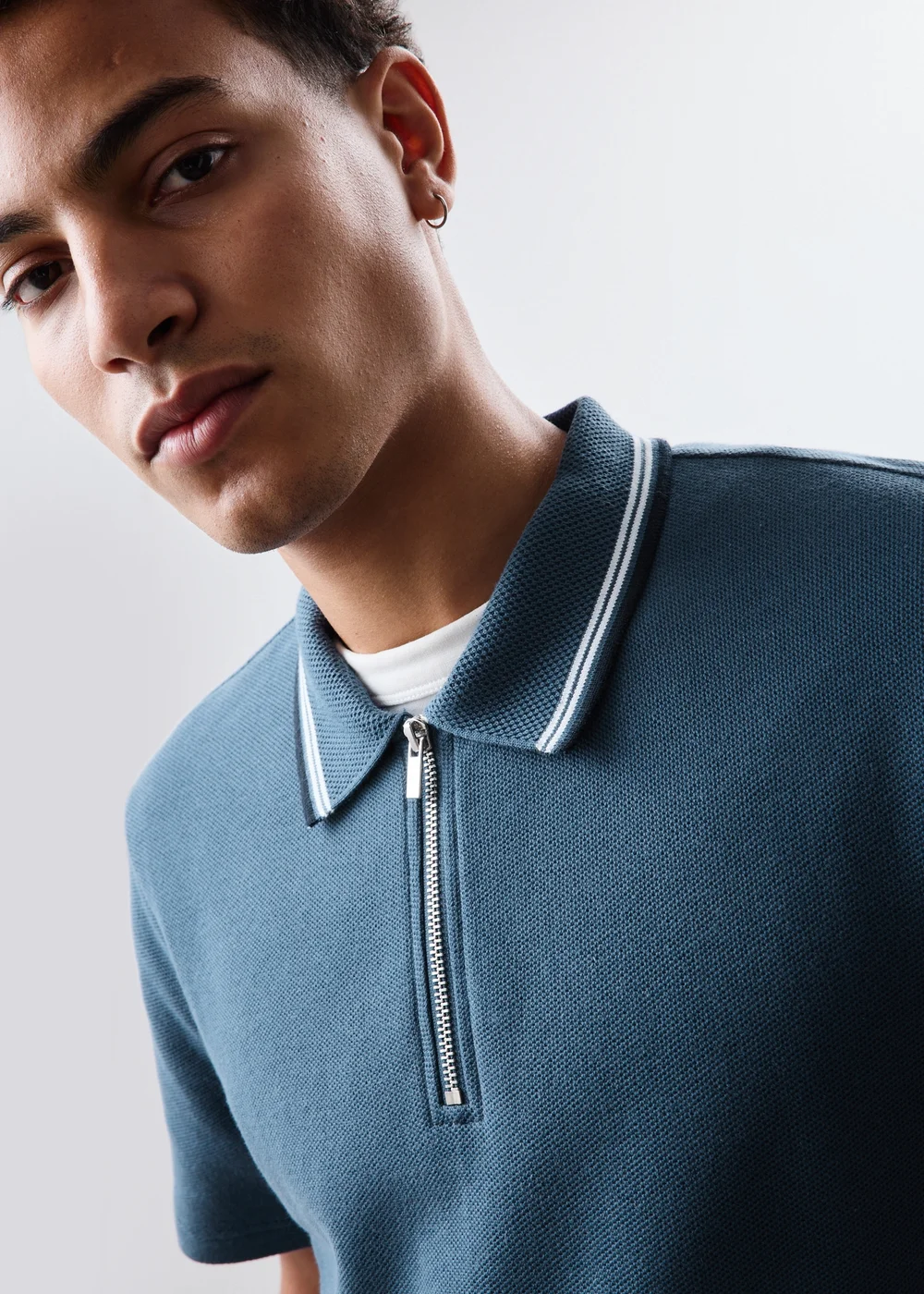Blue Tipped Zip Polo - S Image 3