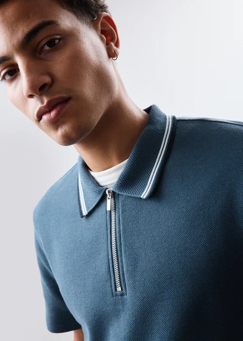 Blue Tipped Zip Polo - S Image 3