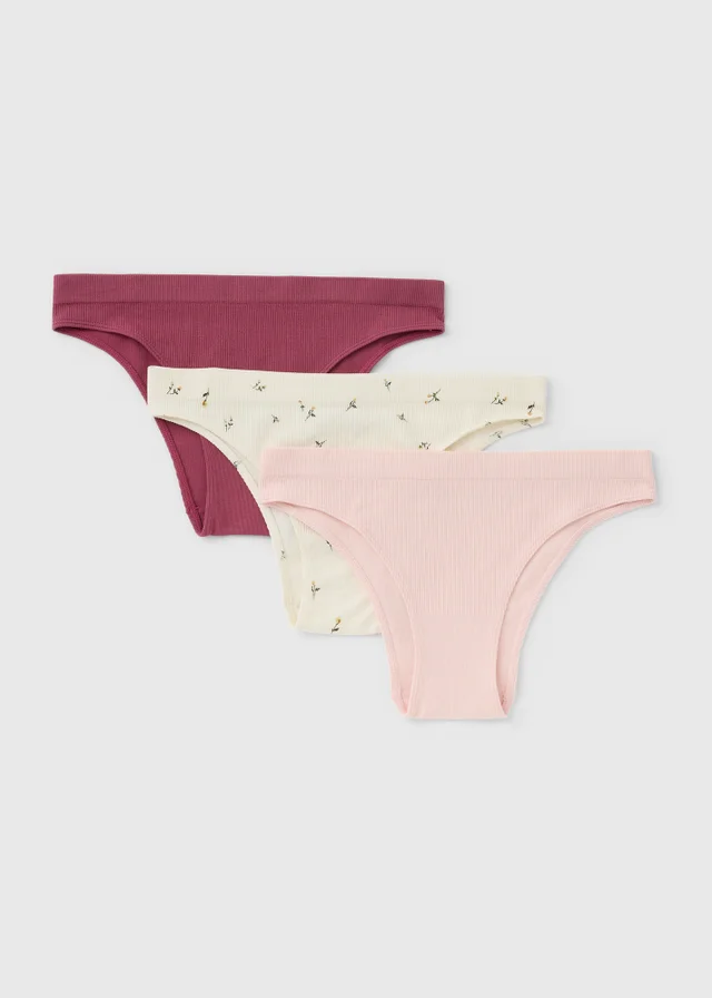 3 Pack Pink Multicoloured Brazilian Knickers