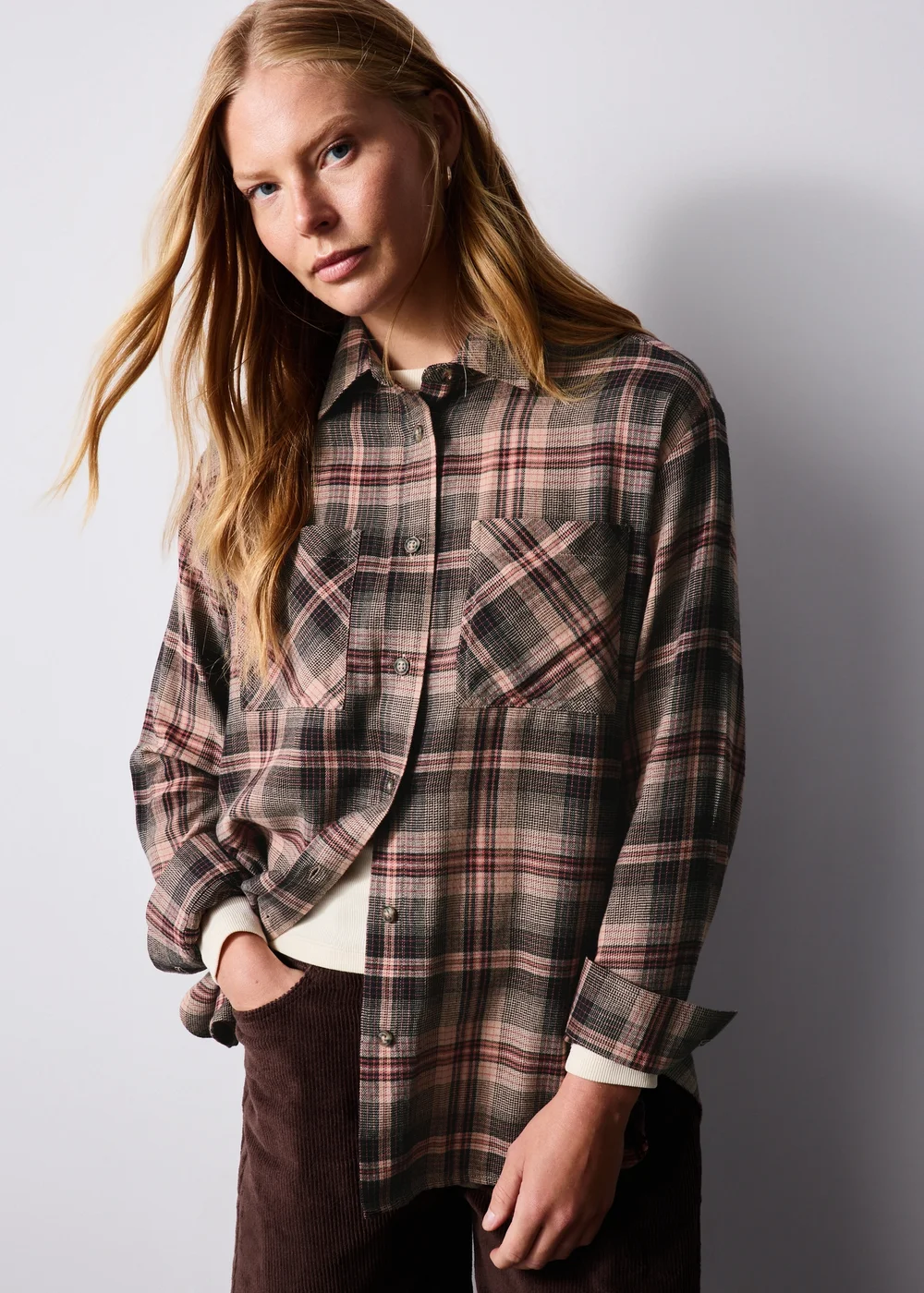 Brown Brushed Check Double Pocket Shirt - 8 Image 1