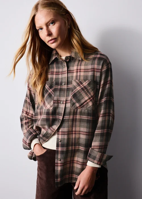 Brown Brushed Check Double Pocket Shirt - 8 Image 1