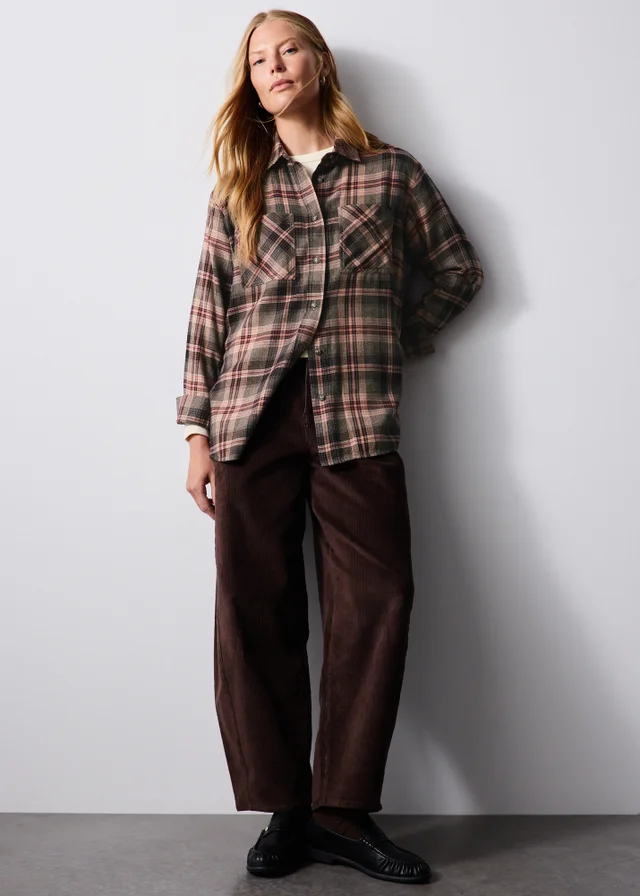 Brown Brushed Check Double Pocket Shirt