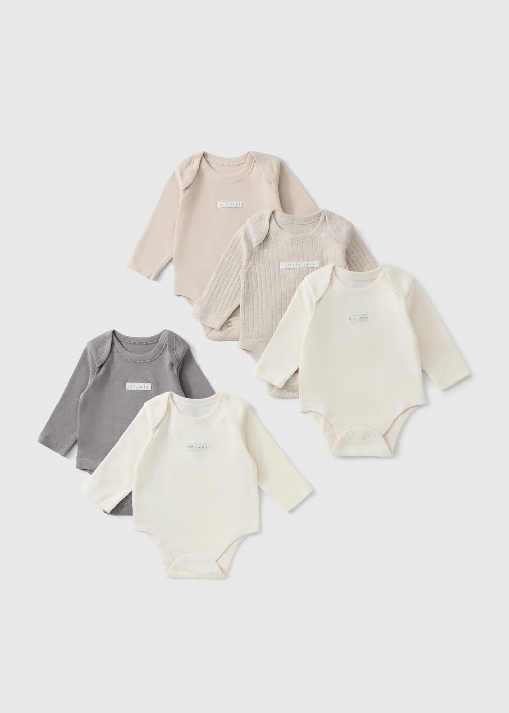 5 Pack Grey Long Sleeved Ribbed Bodysuits (0-23mths) - First Size Image 1