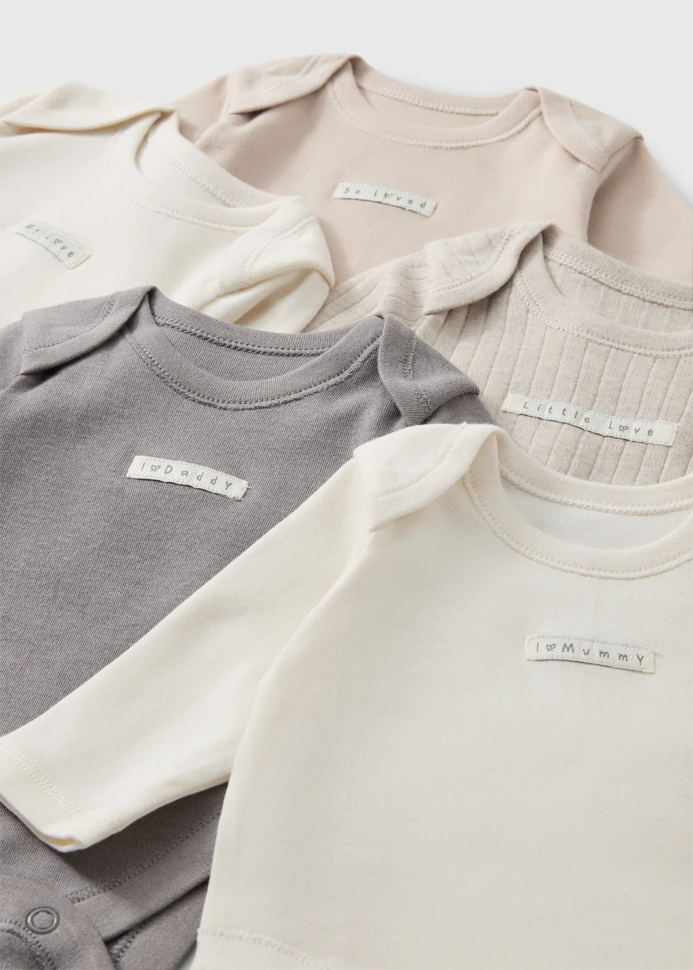 5 Pack Grey Long Sleeved Ribbed Bodysuits (0-23mths) - First Size Image 2