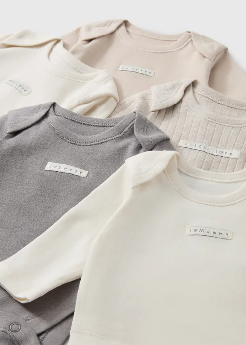 5 Pack Grey Long Sleeved Ribbed Bodysuits (0-23mths) - First Size Image 2
