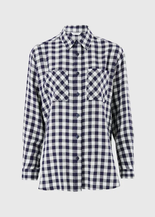 Navy Brushed Gingham Double Pocket Shirt - 8 Image 3