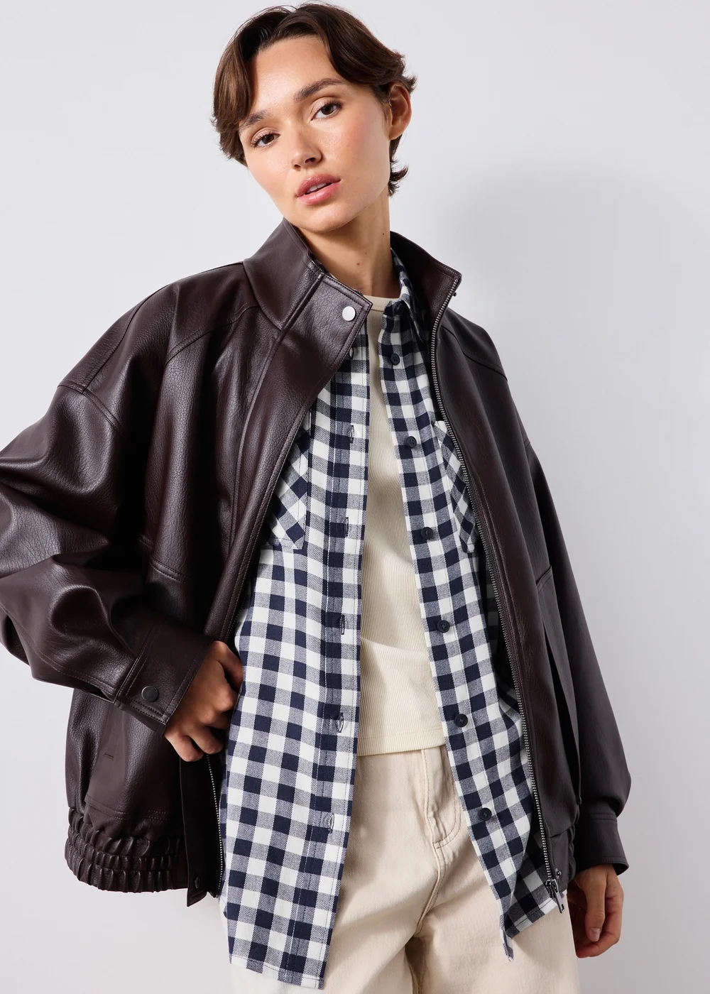 Navy Brushed Gingham Double Pocket Shirt - 8 Image 1