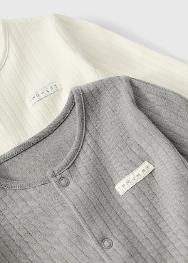 2 Pack Baby Grey/Cream Ribbed Sleepsuit (Newborn-23 mnths)