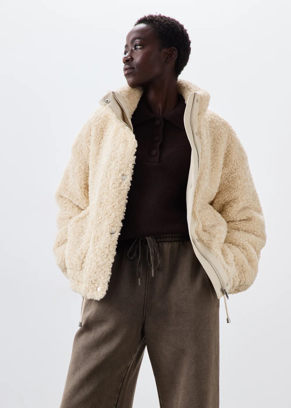 Cream Borg Zip Through Jacket - M Image 1