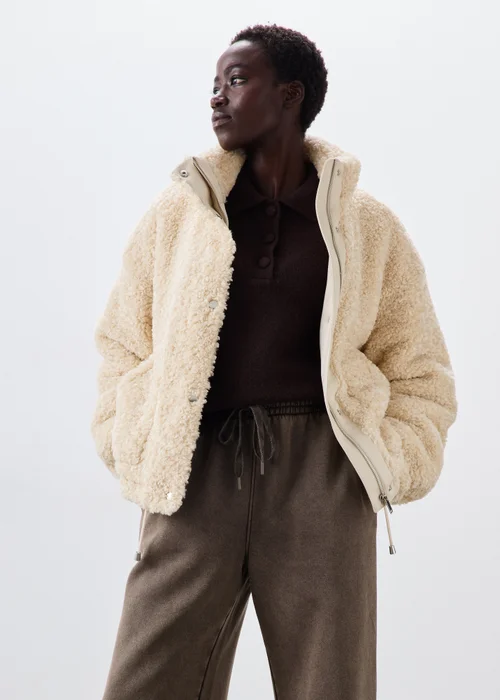 Cream Borg Zip Through Jacket - M Image 1