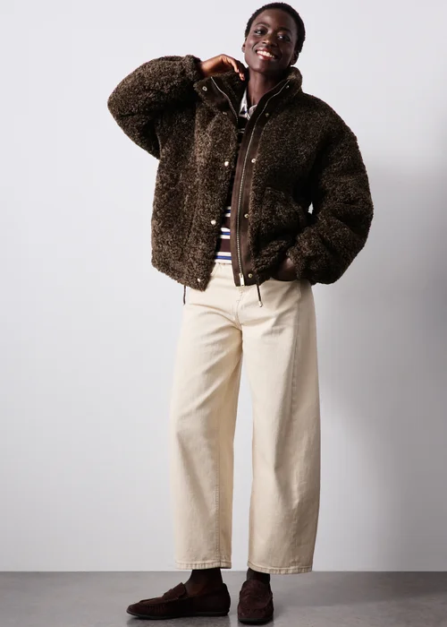 Chocolate Borg Zip Through Jacket - S Image 2
