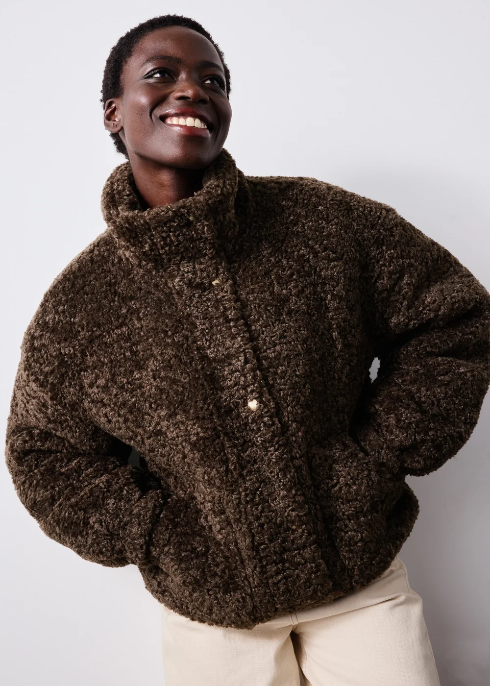 Chocolate Borg Zip Through Jacket - S Image 1