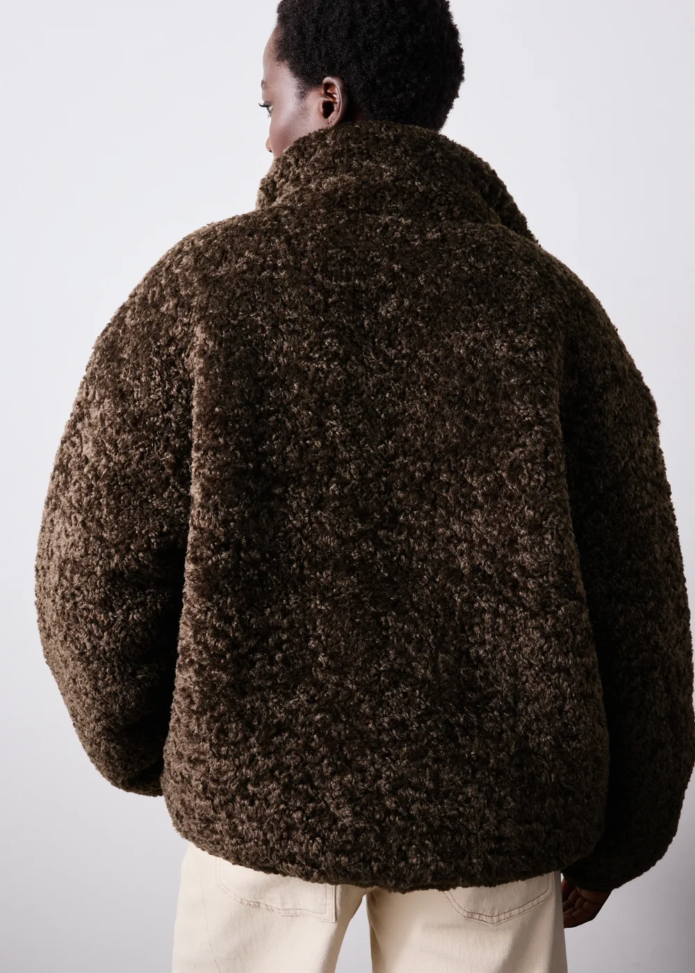 Chocolate Borg Zip Through Jacket - S Image 3