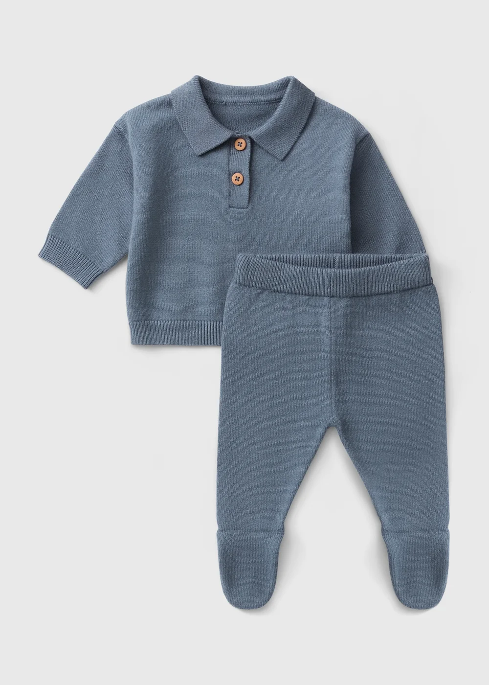 Baby Blue Knitted Smart Top & Bottom Set (0-18mths) - First Size Image 1