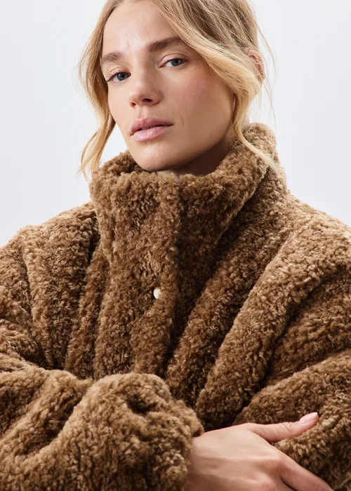 Toffee Borg Zip Through Jacket - S Image 2