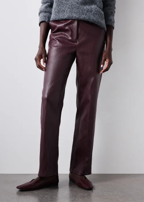 Burgundy Straight Cracked PU Straight Leg Trouser - 8/L29 Image 2