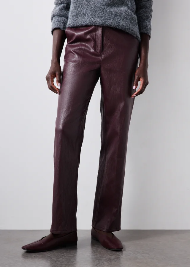 Burgundy Straight Cracked PU Straight Leg Trouser