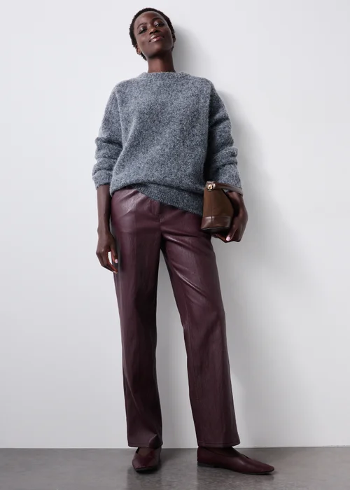 Burgundy Straight Cracked PU Straight Leg Trouser - 8/L29 Image 1