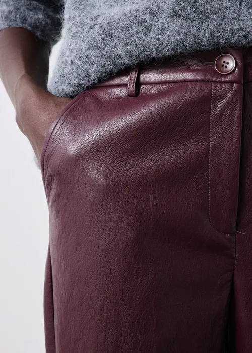 Burgundy Straight Cracked PU Straight Leg Trouser - 8/L29 Image 3