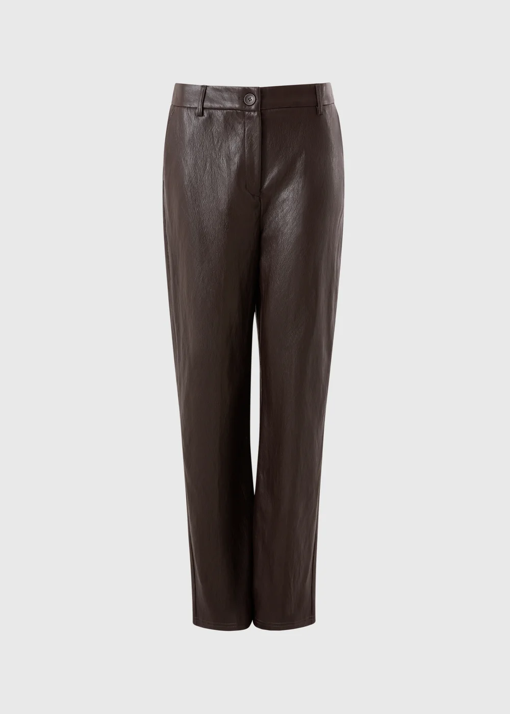 Chocolate Faux Leather Straight Leg Trousers - 8/L29 Image 1