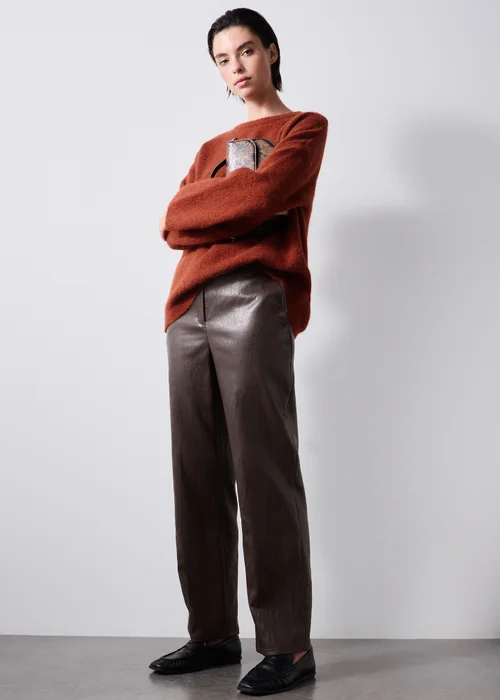 Chocolate Faux Leather Straight Leg Trousers - 8/L29 Image 1