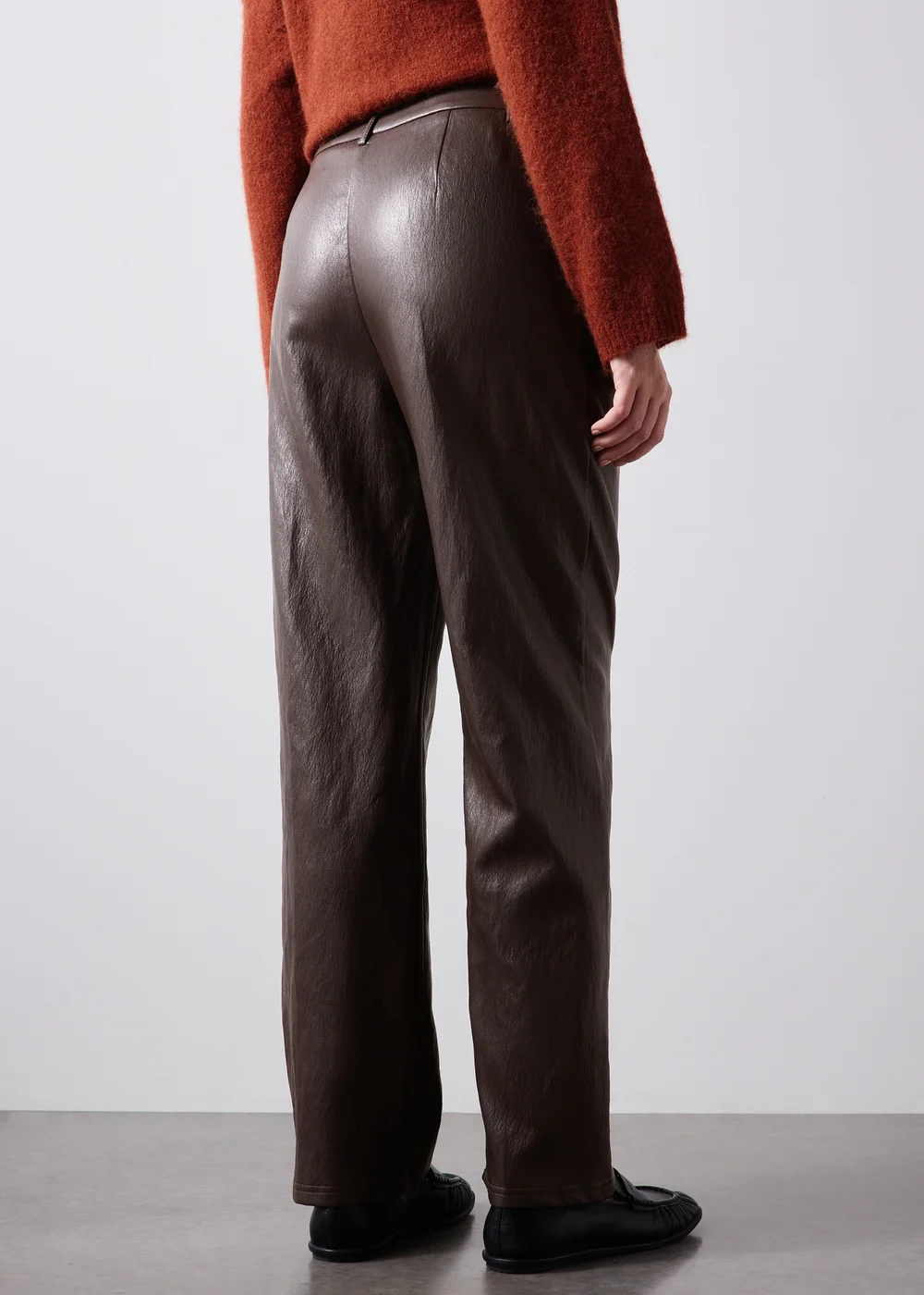 Chocolate Faux Leather Straight Leg Trousers - 8/L29 Image 3