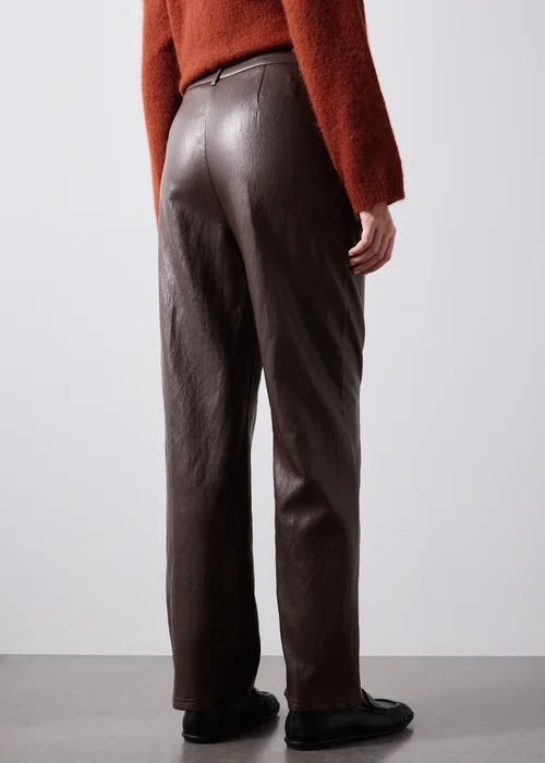 Chocolate Faux Leather Straight Leg Trousers - 8/L29 Image 3