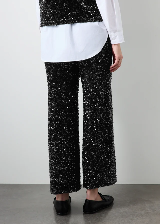 Black Sequin Wide Leg Co Ord Trousers