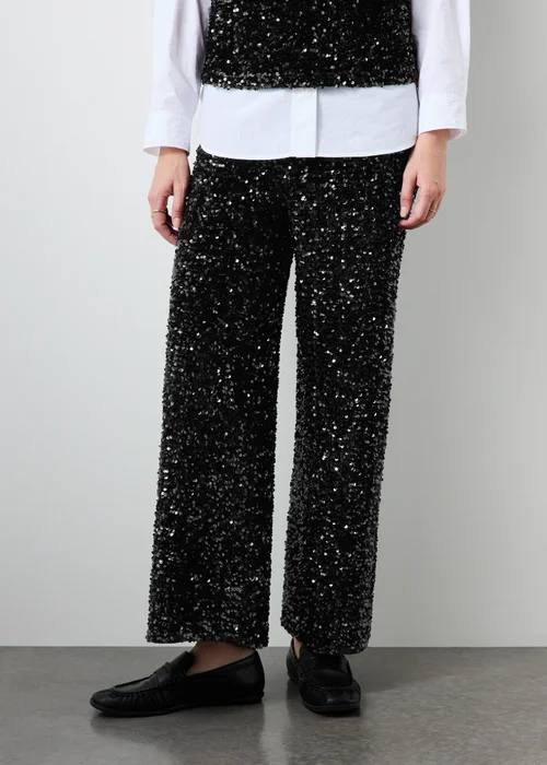 Black Sequin Wide Leg Co Ord Trousers - 20/L29 Image 1