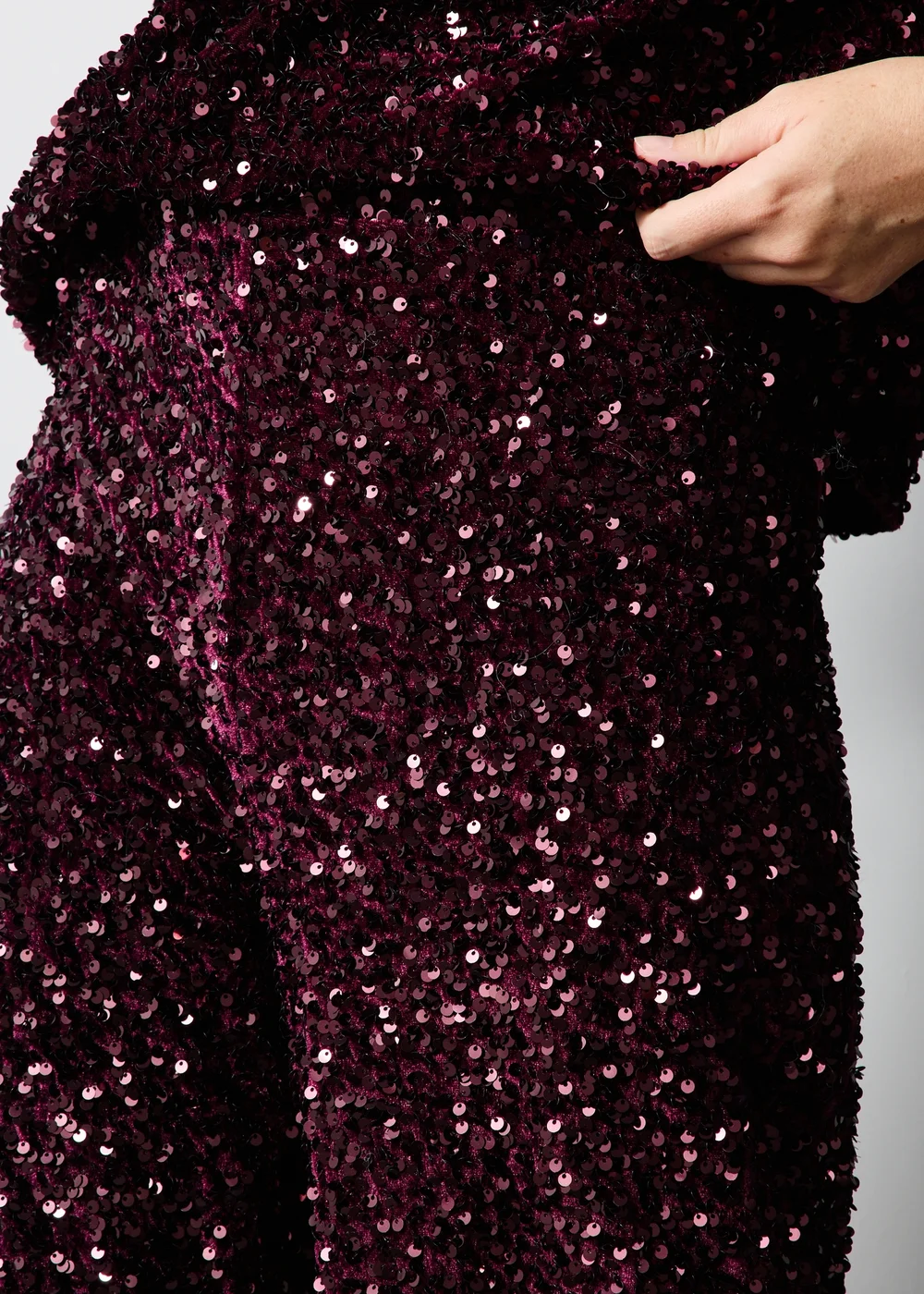 Burgundy Sequin Wide Leg Trousers - 8/L29 Image 3