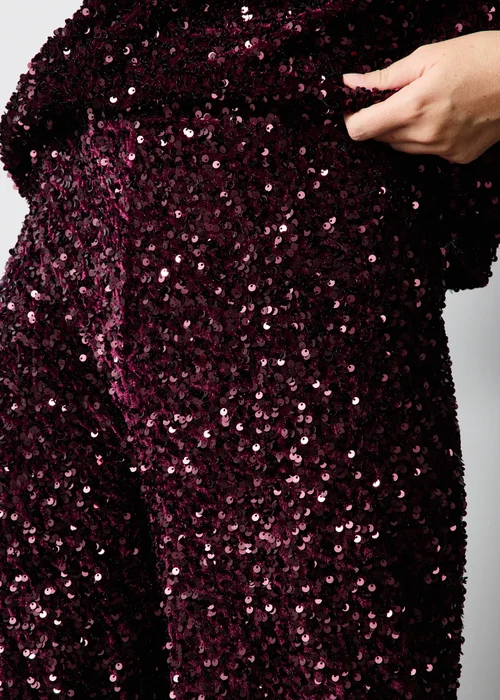 Burgundy Sequin Wide Leg Trousers - 8/L29 Image 3